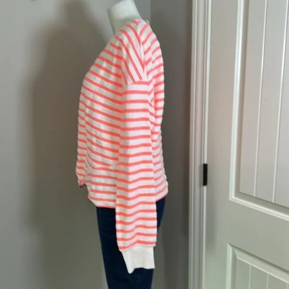Evereve Noah Stripe Sweatshirt Neon Coral White Stripe Size Small Like New - Picture 3 of 3